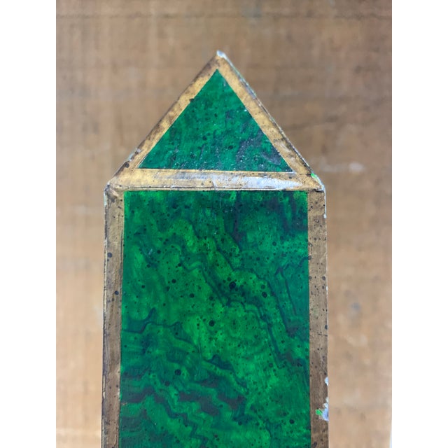 Hollywood Regency Vintage Hand Painted Faux Malachite Tole Obelisk For Sale - Image 3 of 7