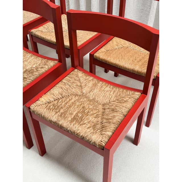 Wood Red Stained Oak and Cane Chairs by Gerard Geytenbeek for ASZ Meubelen, Netherlands, 1960s, Set of 5 For Sale - Image 7 of 16