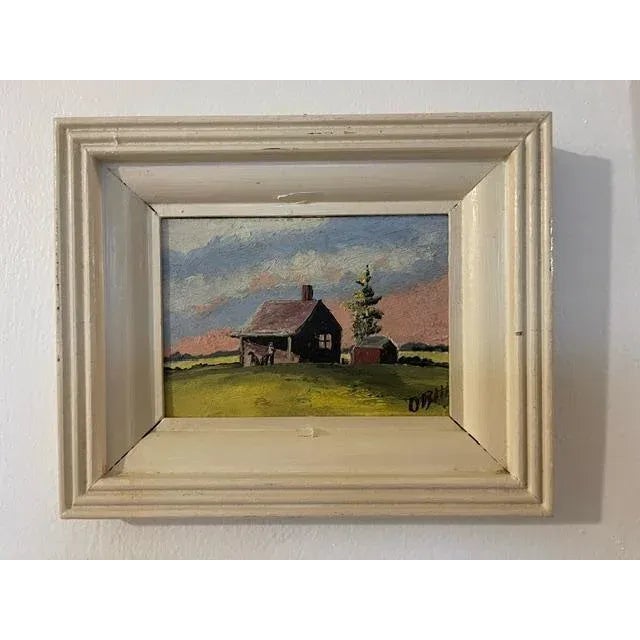 Petite Original Oil on Wood on Rural Scene, Vintage For Sale In Miami - Image 6 of 6