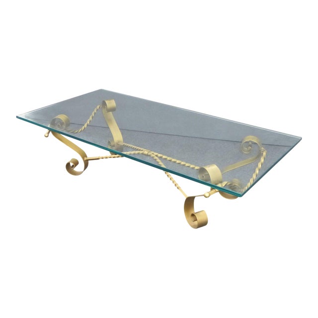 Vintage Spanish Revival Gilt Wrought Iron & Glass Coffee Table Chairish