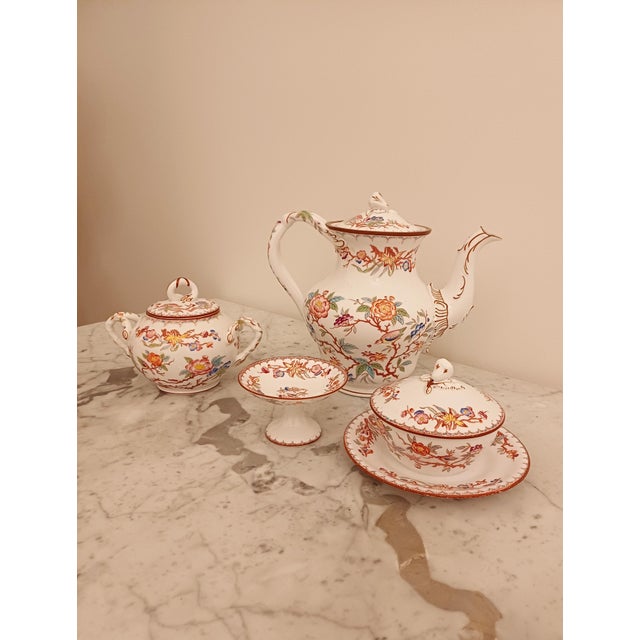 Antique French Porcelain Tea andCoffee Set Minton 252 Pattern by Sarreguemines, 1900, Set of 4 For Sale - Image 3 of 16