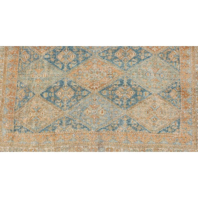 Antique Persian Kurdish Rug With All-Over Geometric Medallion in Orange & Blue 5'2 X 6'6 For Sale - Image 9 of 12