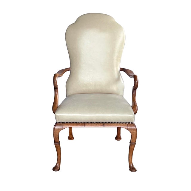 Dennis & Leen Pair English Queen Anne Style Carved Walnut Shepherd's Crook Armchairs For Sale - Image 4 of 14