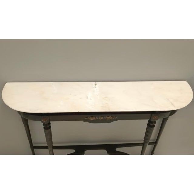Ivory Portuguese Demi Lune Console Table in Ebonized Beech with Pink Marble Top, Italy, 1960s For Sale - Image 8 of 15