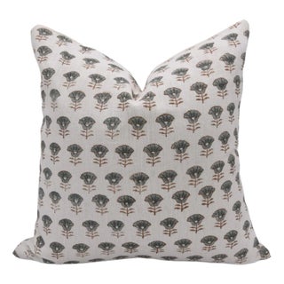 Block Print Pillow Cover - Pure White Linen 18x18 Inch- Kohinoor For Sale