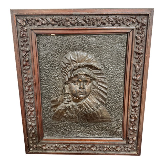 Bronze Relief Plaques 19th-Century Folk Art Framed Rare 19x22 For Sale