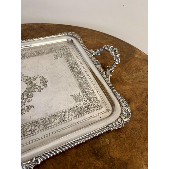 1900 - 1909 Large Antique Edwardian Silver Plated Tray, 1900 For Sale - Image 5 of 6
