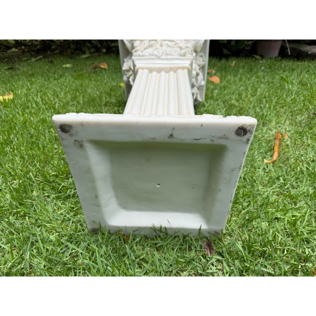 Alabaster Vintage 28” Faux Alabaster Corinthian Cherub Pedestal For Sale - Image 8 of 9