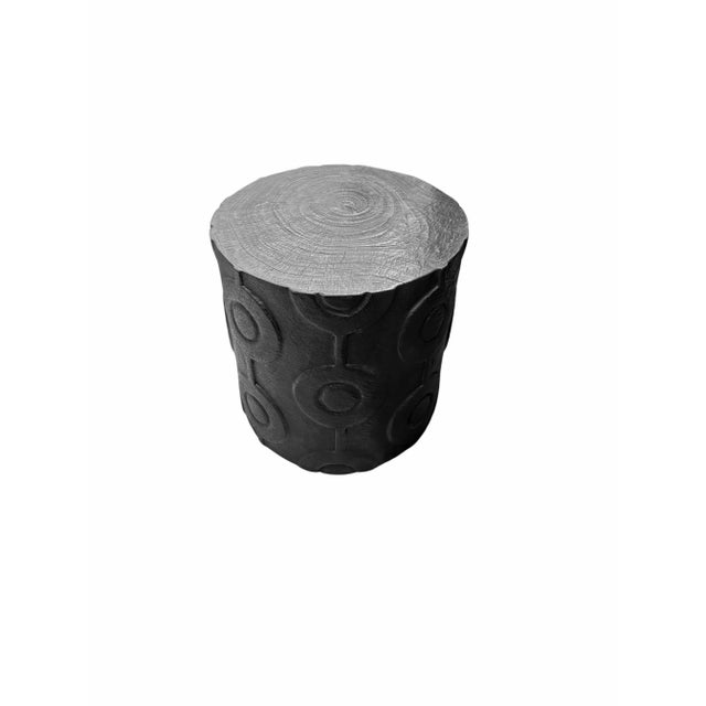 Round Mango Wood Side Table, Carved Detailing, Modern Organic For Sale - Image 4 of 4