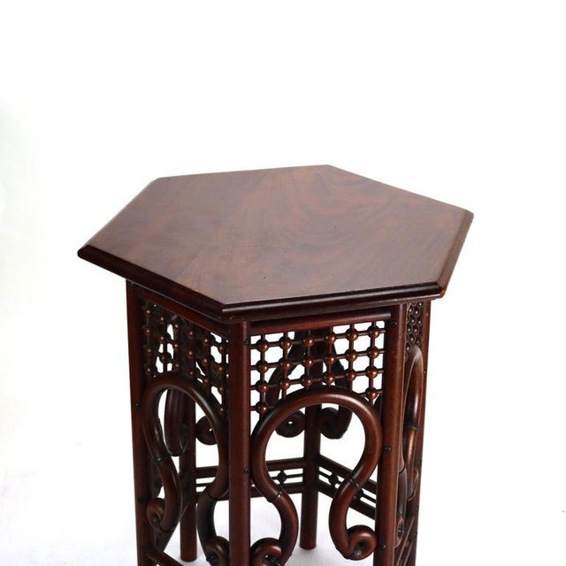 Antique Anglo-Indian Mahogany Stick & Ball Style Hexagon Taboret Stand C1910 Measures - 21" x 15 3/4" x 15 3/4"