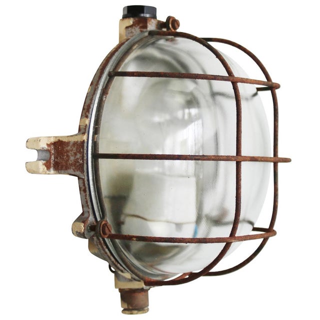 Vintage French Industrial Wall Light in Cast Iron and Clear Glass For Sale - Image 6 of 6