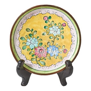 Small Oriental Hand Painted Decorative Plate With Display Easel For Sale