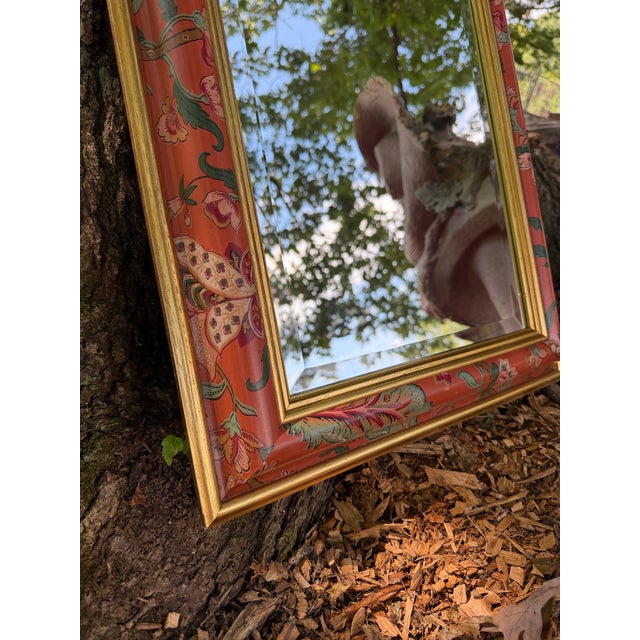 Late 20th Century Vintage Chinoiserie Hand-Painted Wooden Beveled Wall Mirror For Sale - Image 5 of 11