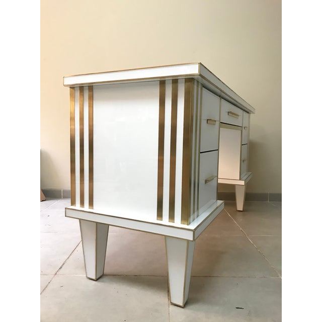White Glass Mirrored Desk With Brass Commode Vanity Chest Of Drawers Chairish