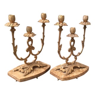 Pair of French Louis XVI Style '19th Century' Three Scroll Arm Candelabras For Sale