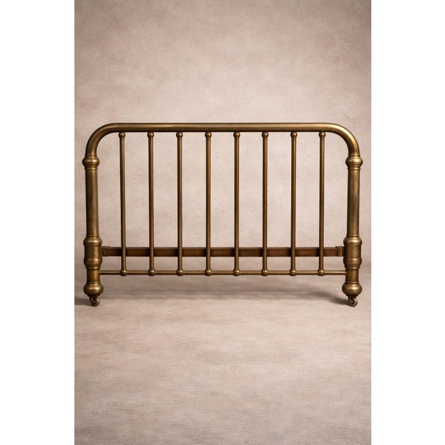 Antique Solid Brass Full-Size Bed With Tall Headboard and Original Casters For Sale In Los Angeles - Image 6 of 7