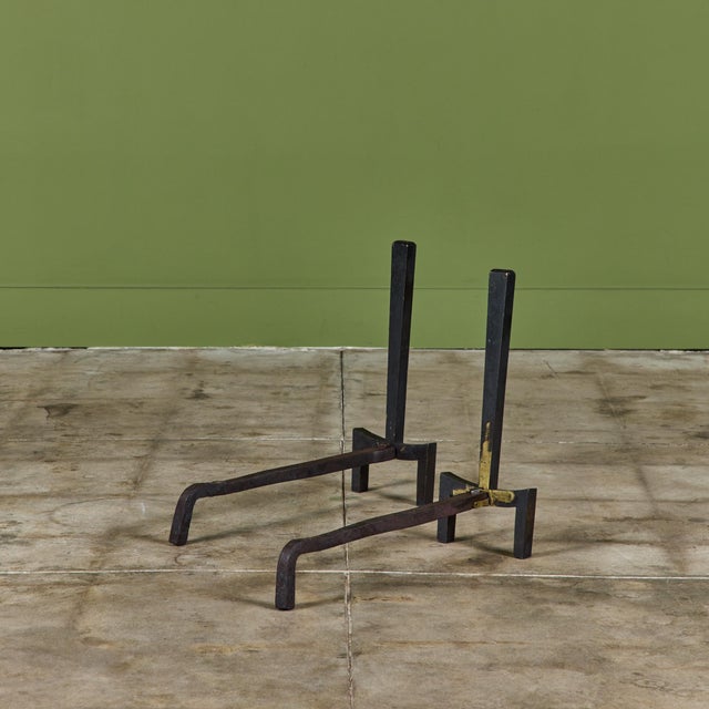 1940s Pair of Brass Andirons by Saarinen Swanson Group For Sale - Image 5 of 11