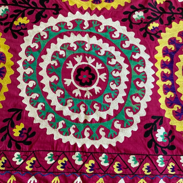 Antique Signed Hand-Embroidered Large Suzani Textile For Sale In Los Angeles - Image 6 of 13