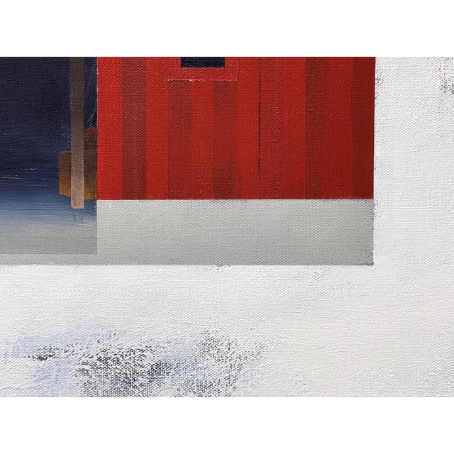 Midwinter by Justin Wheatley | Acrylic on Canvas Red Barn in Snow For Sale - Image 10 of 11