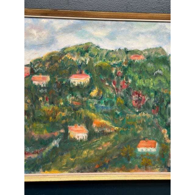 Mid-Century Modern Lalla Blecher, Hilly Landscape with Houses, 1950s, Oil on Canvas, Framed For Sale - Image 3 of 18