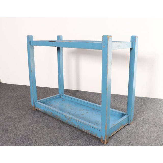 Wood Primitive American Robin's Egg Blue Painted Wood Umbrella or Cane Stand For Sale - Image 7 of 17
