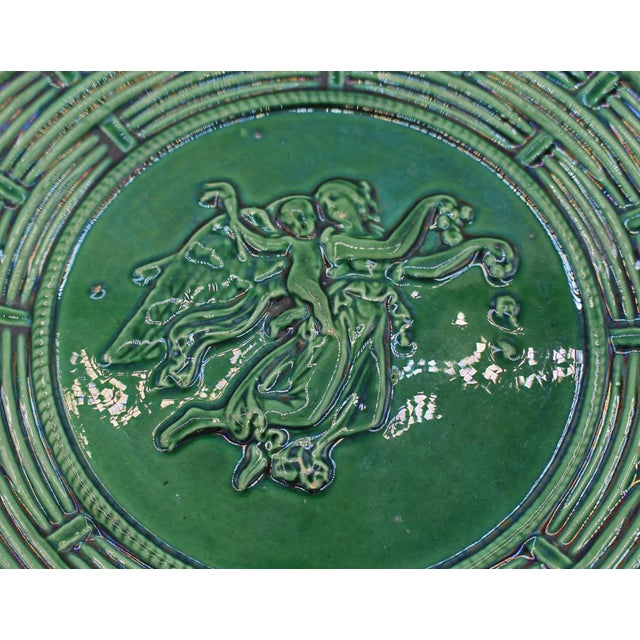 Late 19th Century Danish Pair of Green Majolica Cabinet Plates For Sale In Raleigh - Image 6 of 9