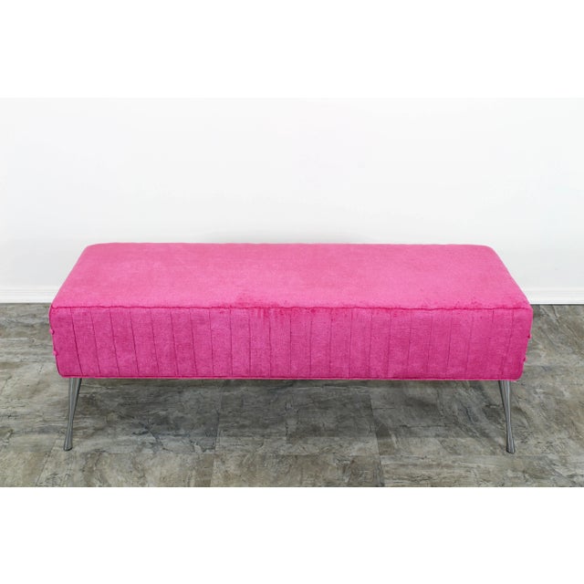 2020s Italian Style Fuchsia Pleated Chenille Bench on Chrome Legs For Sale - Image 5 of 10