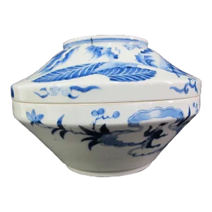 Antique Chinese Blue and White Flower Porcelain Covered Rice Bowl