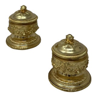 Antique Pair French Ormolu Urns Vases Centerpieces Alabaster Grand Tour 19Ct For Sale
