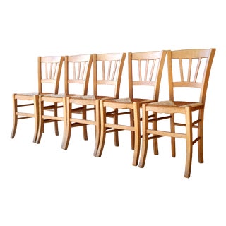 Rustic Straw Chairs, 1950s, Set of 5 For Sale
