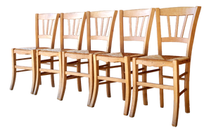 Rustic Straw Chairs, 1950s, Set of 5