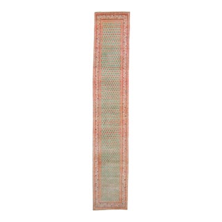 1920s Antique Allover Apricot Mint Pink Hand Knotted Runner - 2’7” X 14’4” For Sale