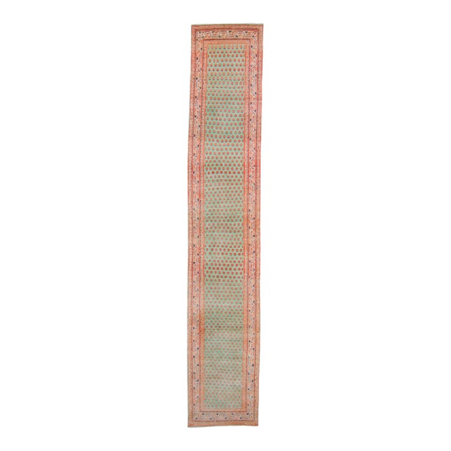 1920s Antique Allover Apricot Mint Pink Hand Knotted Runner - 2’7” X 14’4” For Sale
