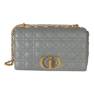 Grey Supple Calfskin Cannage Medium Caro Chain Bag For Sale