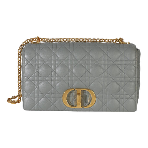 Grey Supple Calfskin Cannage Medium Caro Chain Bag
