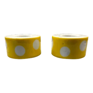 1970s Fitz and Floyd Yellow Polka Dot Pillar Candle Holders - Set of 2