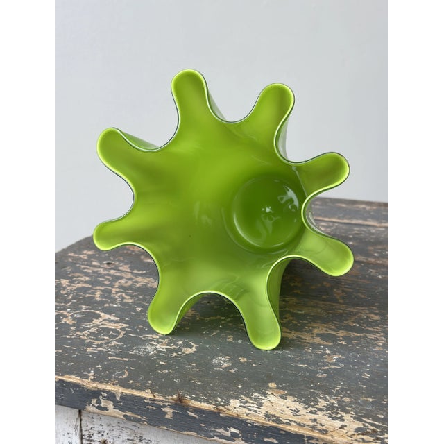 Vintage Lime Green Handblown Glass Undulating Vessel, Circa 1960s For Sale - Image 9 of 17