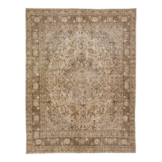 1920s Brown 1920s Antique Persian Tabriz Handmade Wool Rug With Medallion Design For Sale