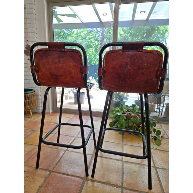 1960s Pair of Leather Bar Stools For Sale - Image 16 of 18
