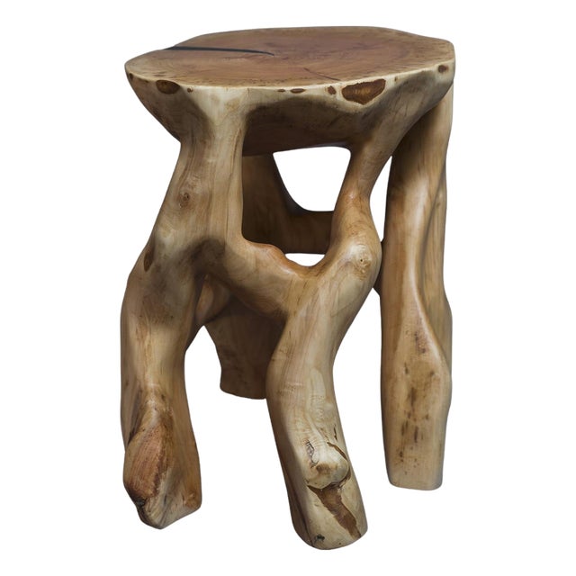 Wood Sculptural Side Table by Logniture For Sale