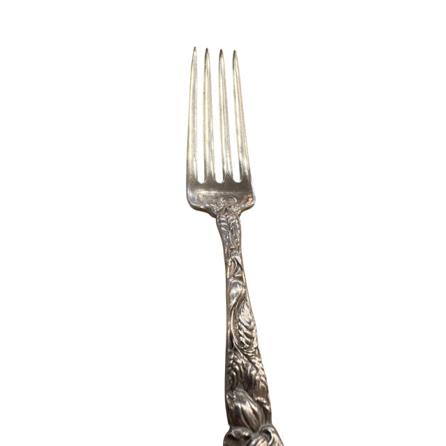 Antique Alvin Sterling Silver "Bridal Rose" dinner fork. 7.5" long. Monogram "Ella" on front handle and "1905" on back...