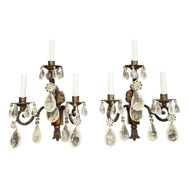 Late 19th Century Rock Crystal, Tole And Wrought Iron Wall Sconces - a Pair For Sale