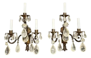 Late 19th Century Rock Crystal, Tole And Wrought Iron Wall Sconces - a Pair