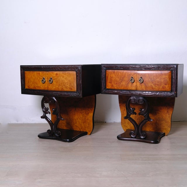 Vintage Art Deco Style Bedside Tables in Briar Root and Glass Shelf, 1940s, Set of 2 For Sale - Image 13 of 18