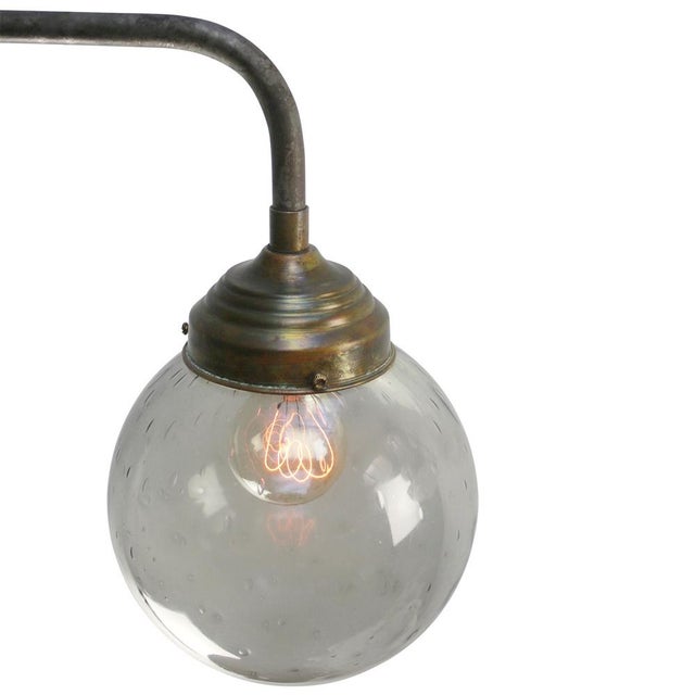 Mid-Century Modern Dutch Smoked Air Bubble Glass, Brass, and Cast Iron Wall Light For Sale - Image 3 of 7