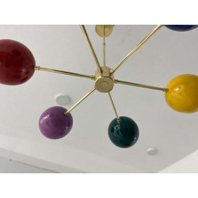 Italian Multi-Color Sputnik Pendant Light - 6-Light Italian Ceiling Fixture - Colorful Brass Lighting For Sale - Image 3 of 8