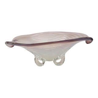 Large Cenedese Murano Glass Footed Console Bowl Pink Sommerso Swirl For Sale