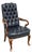 Queen Anne Style Tufted Blue Leather Armchair, Vintage For Sale