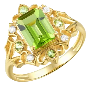 Kai Renaissance Peridot Diamond Cocktail Ring in 14k Solid Gold - Size 6