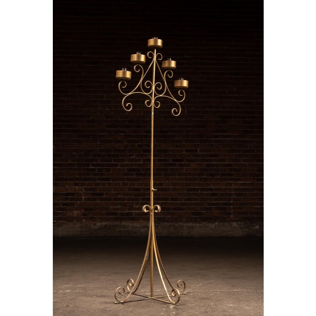 Mid 20th Century Mid 20th Century 5-Candle Wrought Iron Floor Candelabra For Sale - Image 5 of 11